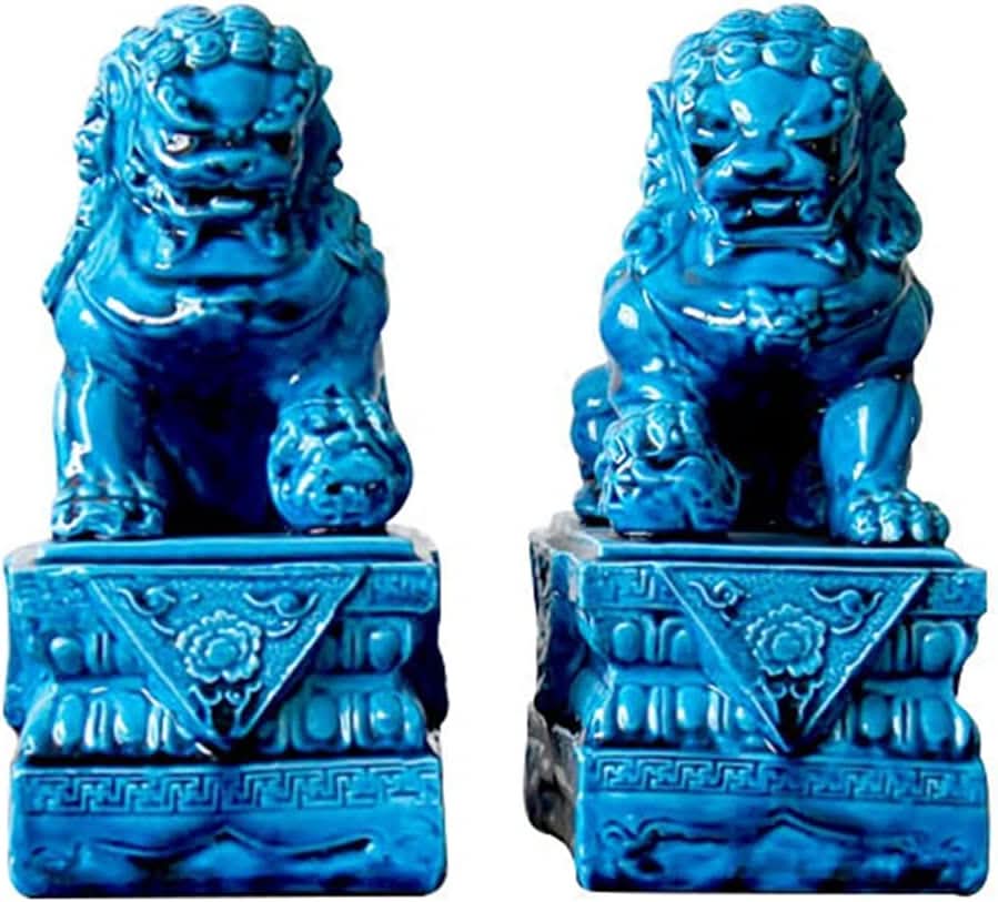 Feng Shui Foo Dog Lions Set of Two in Bright Blue