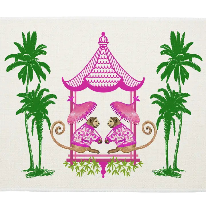 Linen Place Mats Chinoiserie Monkey