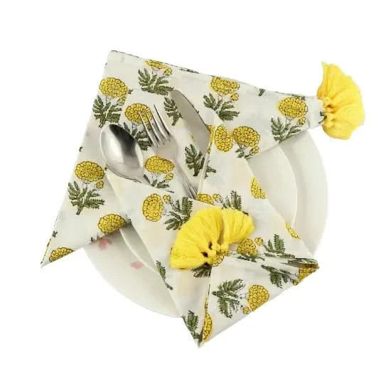 Set of Six Napkins Marigold Print with Tassel