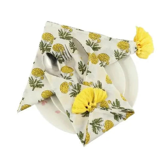 Set of Six Napkins Marigold Print with Tassel