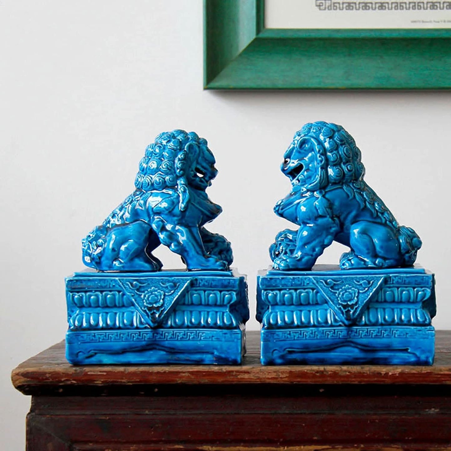 Feng Shui Foo Dog Lions Set of Two in Bright Blue