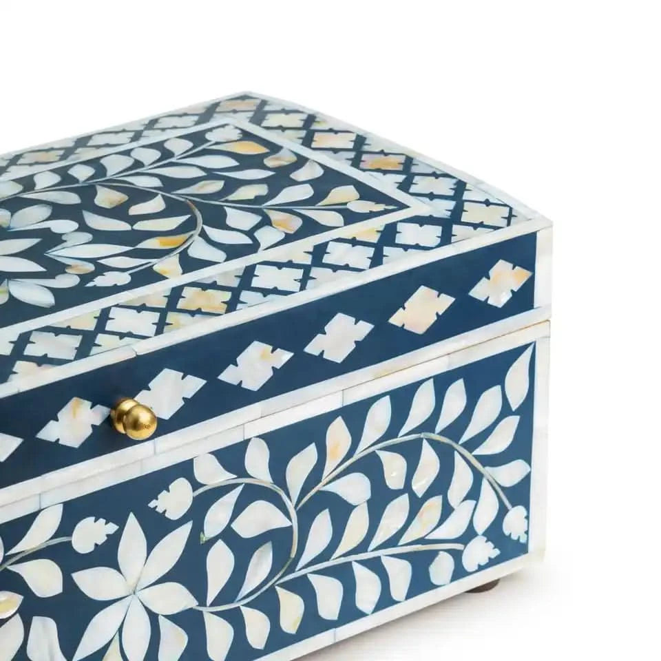 Bone Inlay Vanity Box in Blue and Ivory