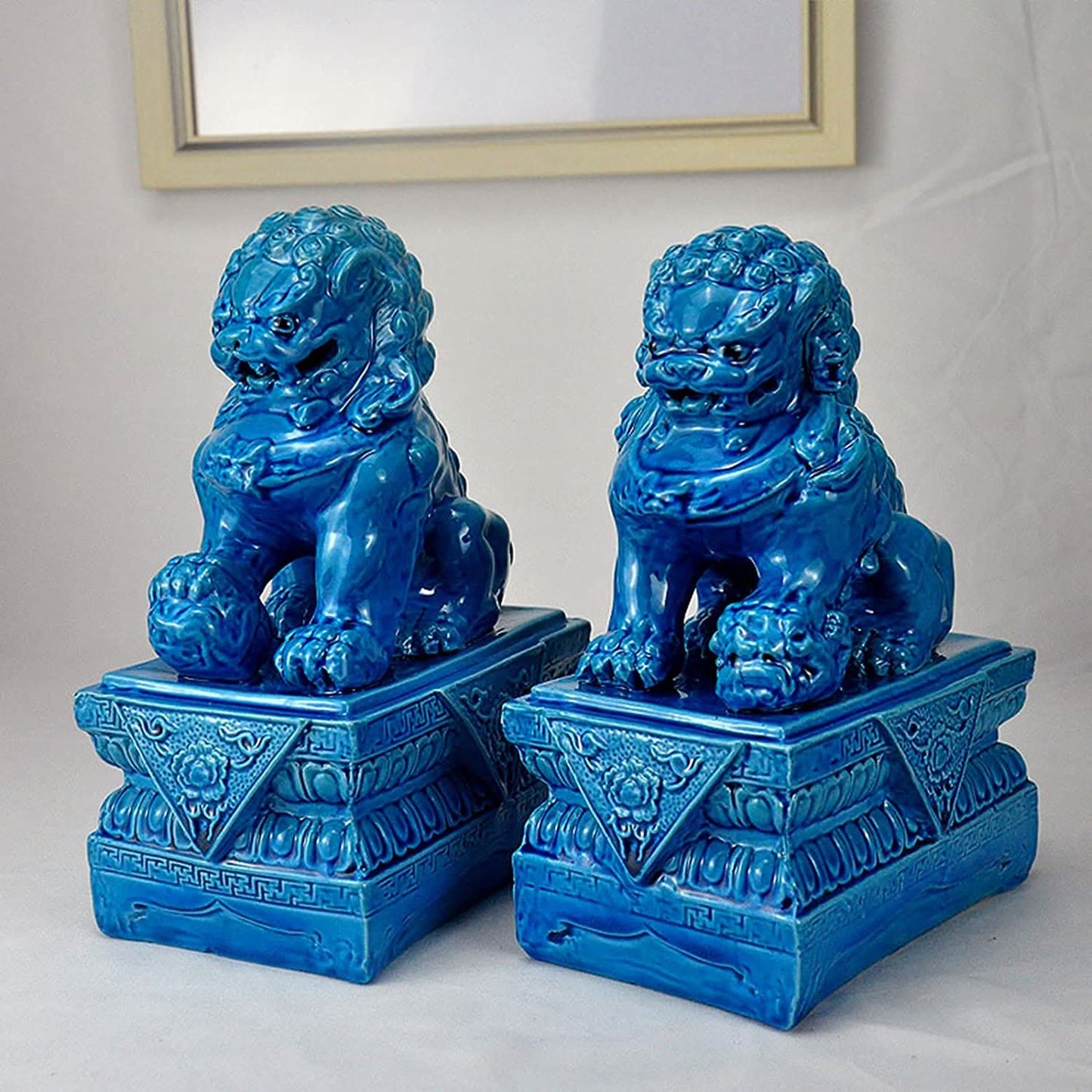 Feng Shui Foo Dog Lions Set of Two in Bright Blue