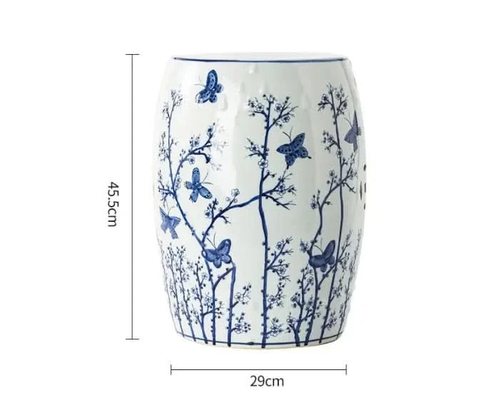 Ceramic Garden Stool in Blue Butterflies