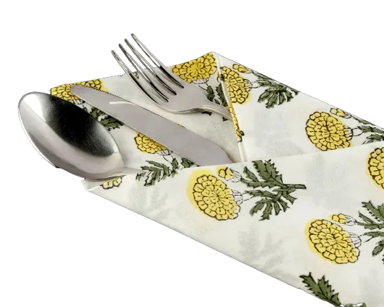 Set of Six Napkins Marigold Print with Tassel
