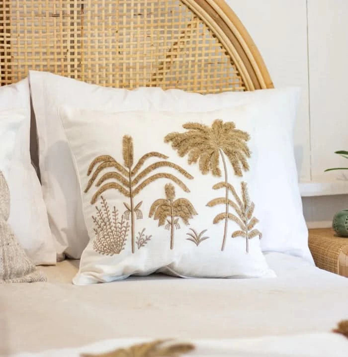 Brown Fringed Palm Tree Throw Pillow