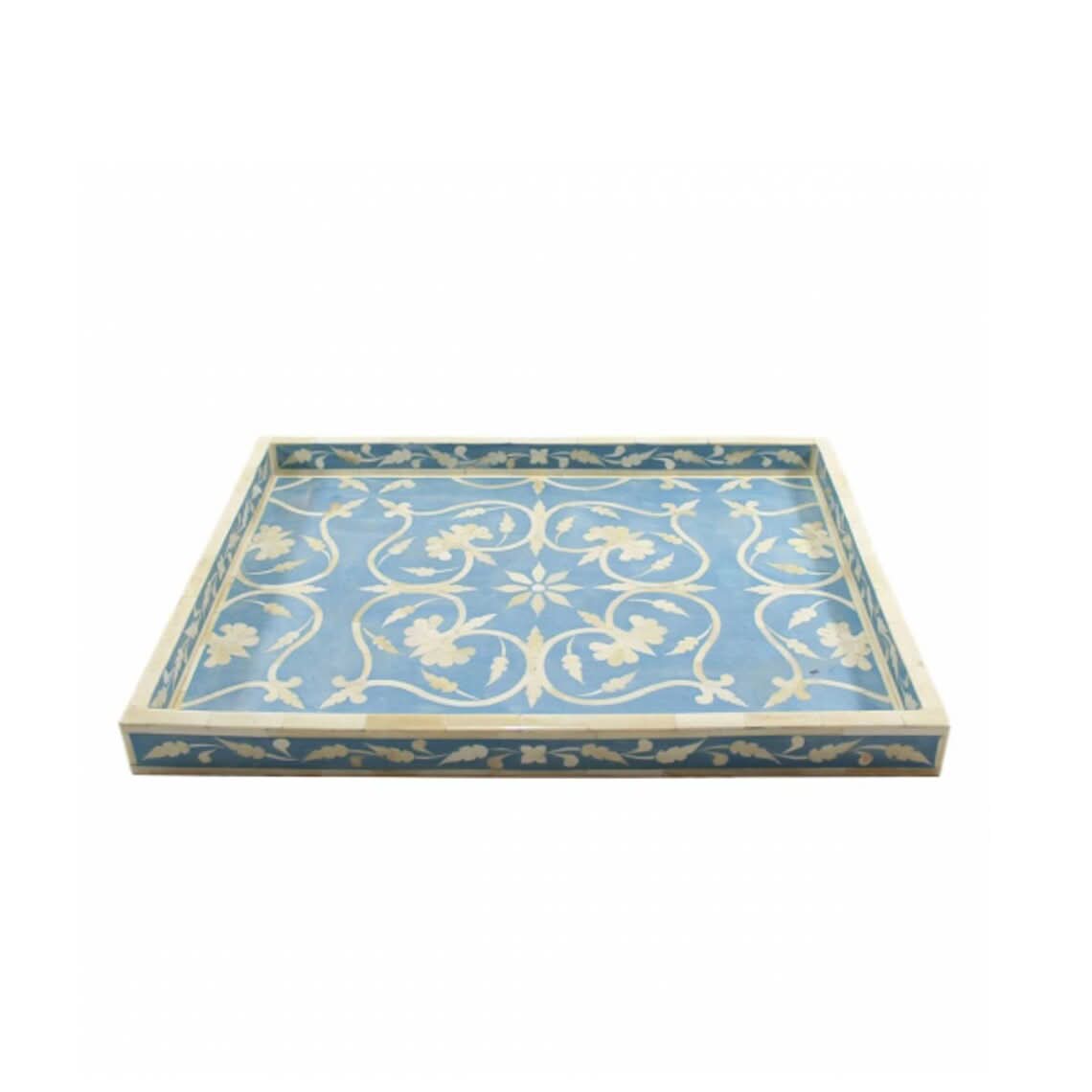 Bone Inlay Tray Blue and Ivory