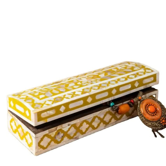 Bone Inlay Vanity Box Yellow and White