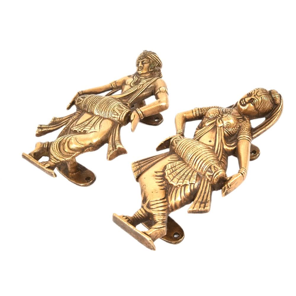 Set of Two Indian Dancers Brass Door Handles