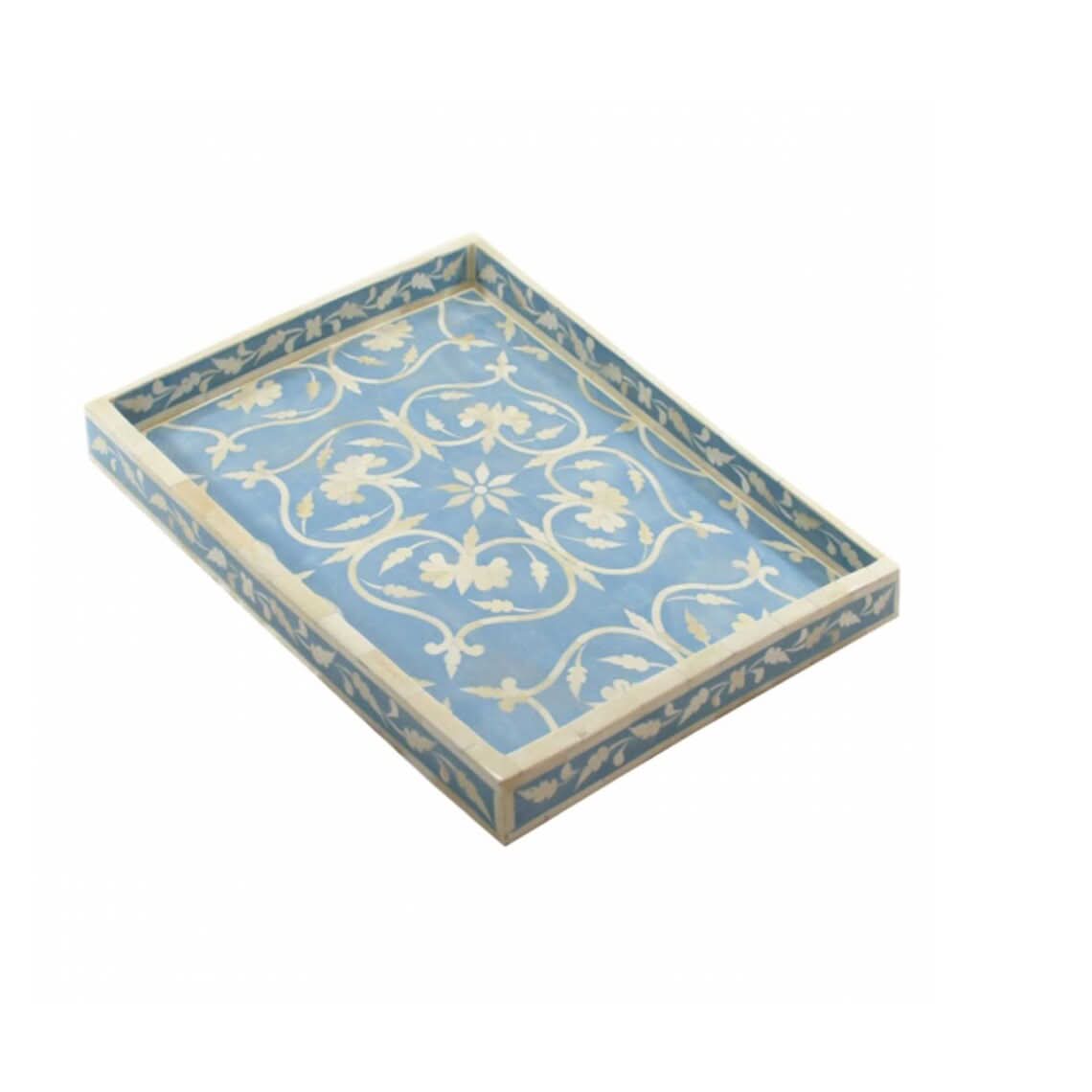 Bone Inlay Tray Blue and Ivory