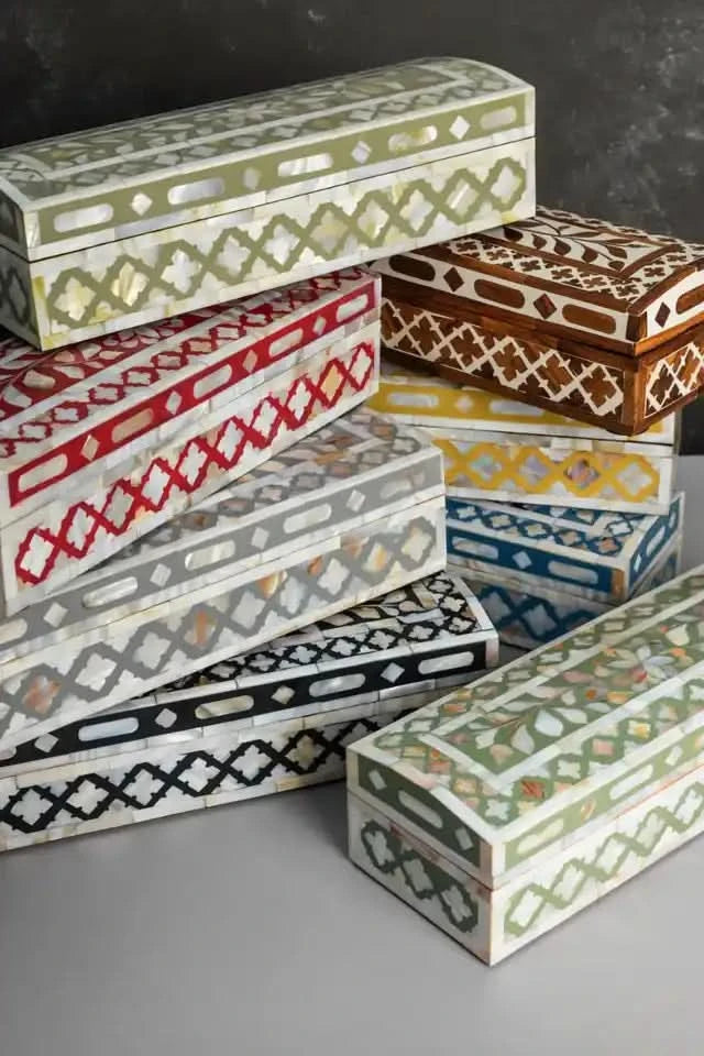 Bone Inlay Vanity Box Yellow and White