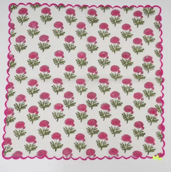 Set of Six Napkins Pink Marigold Print with Tassel