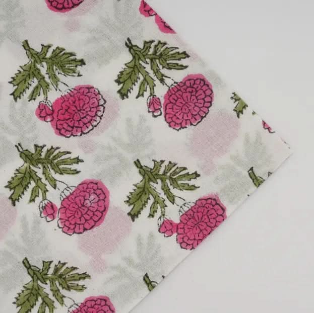 Set of Six Napkins Pink Marigold Print with Tassel