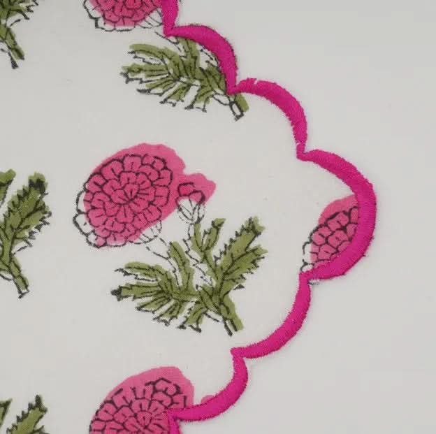 Set of Six Napkins Pink Marigold Print with Tassel