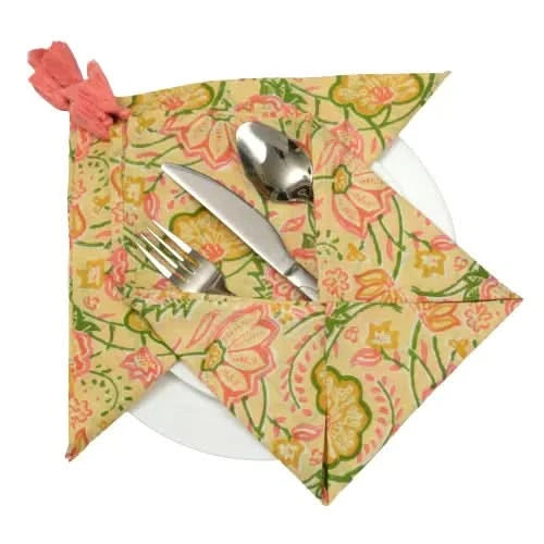 Set of Six Napkins Tropical Print with Tassel