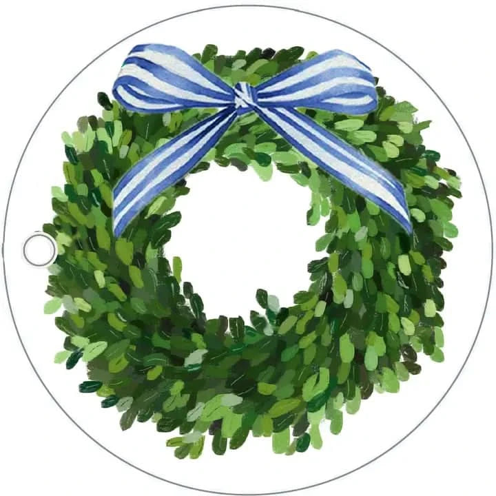 Wreath Blue Bow Gift Tags Set of 8
