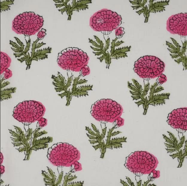 Set of Six Napkins Pink Marigold Print with Tassel
