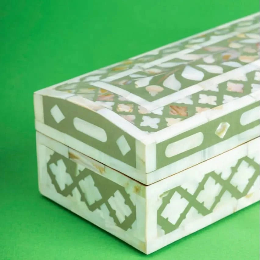 Bone Inlay Vanity Box Sage Green and White