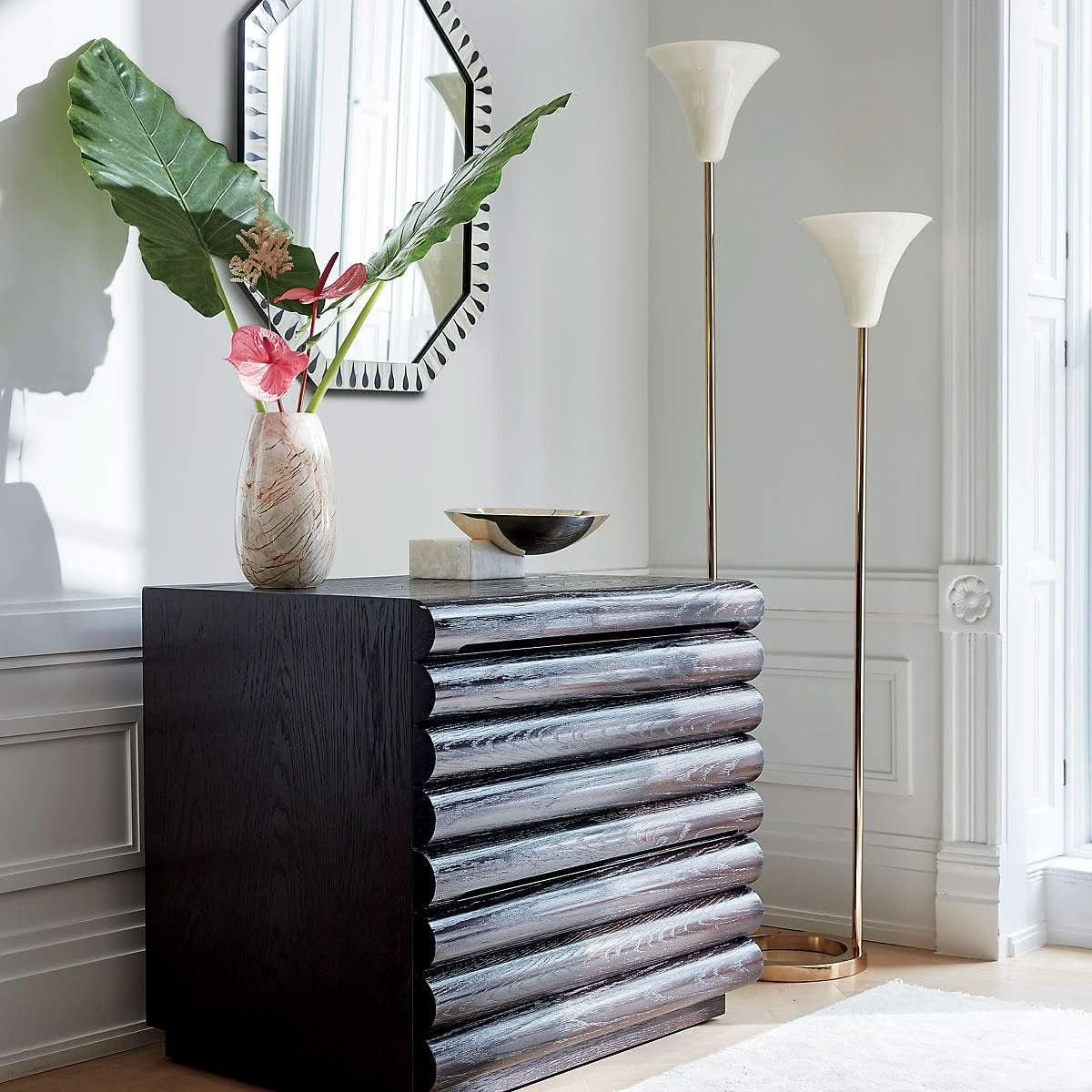 Bone Inlay Octagon Mirror