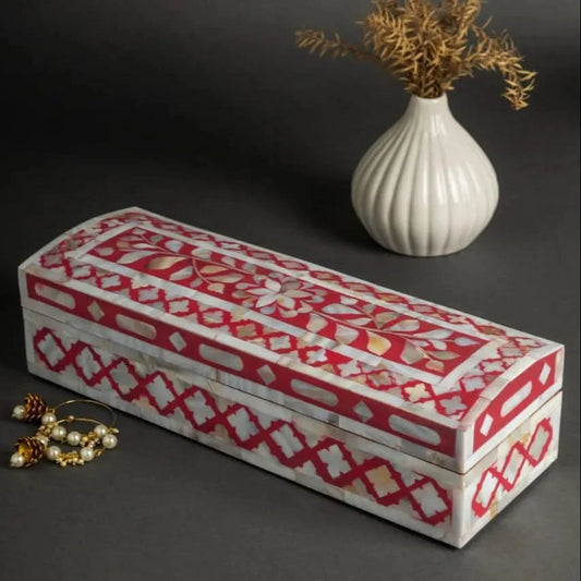 Bone Inlay Vanity Box Red and White