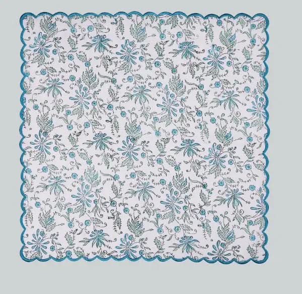 Set of Six Napkins Fern and Flowers Print in Cerulean Blue
