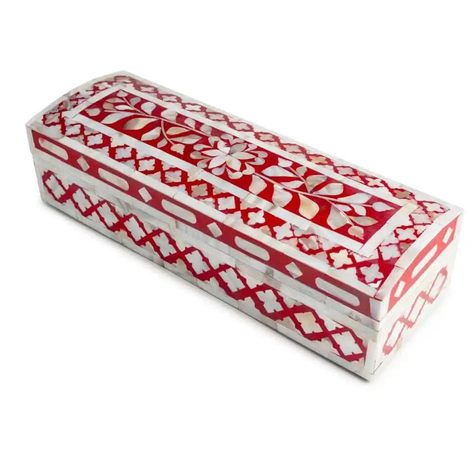 Bone Inlay Vanity Box Red and White