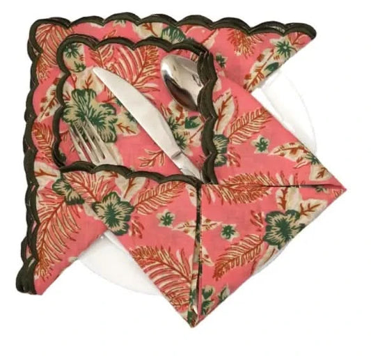 Set of Six Napkins in Pink Tropical Flowers Print