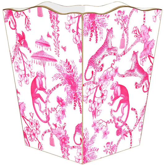 Waste Basket Pink Toile Monkey