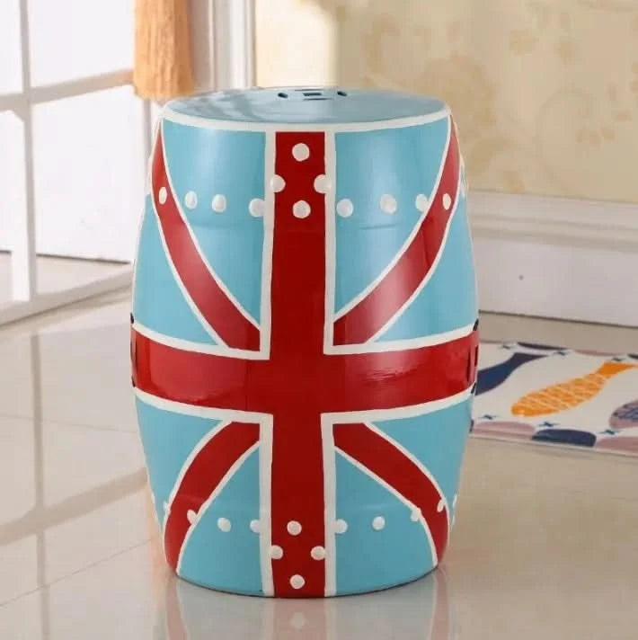 Ceramic Garden Stool with British Flag in Sky Blue or Navy