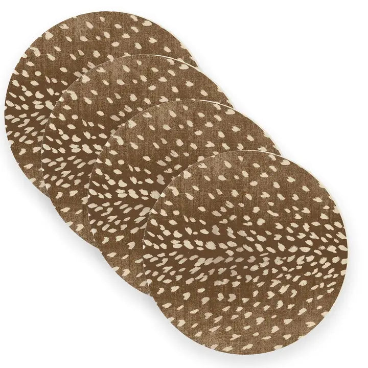 Linen Place Mats in Antelope Tan Set of 4 Round