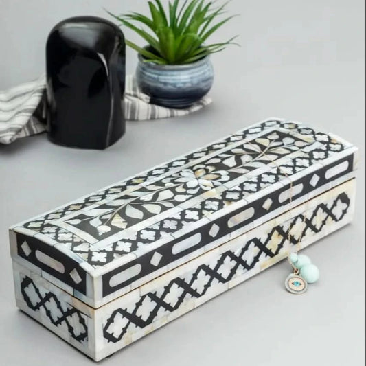 Bone Inlay Vanity Box Black and White