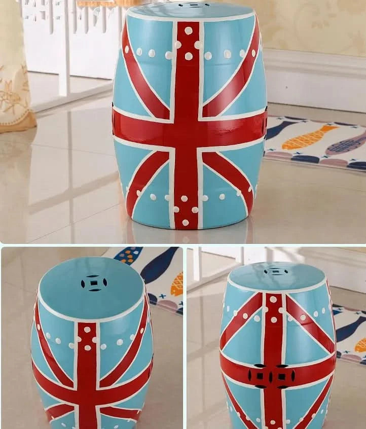 Ceramic Garden Stool with British Flag in Sky Blue or Navy