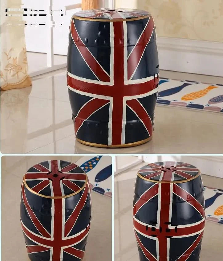 Ceramic Garden Stool with British Flag in Sky Blue or Navy