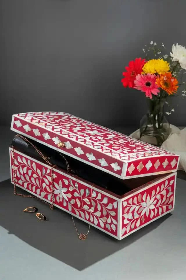 Bone Inlay Vanity Box in Red and Ivory