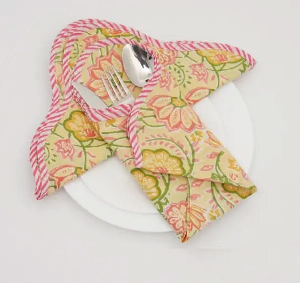 Set of Six Napkins in Sorbet Tropical Flowers Print