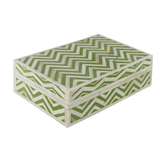 Chevron Stripe Green and White Inlay Boxes
