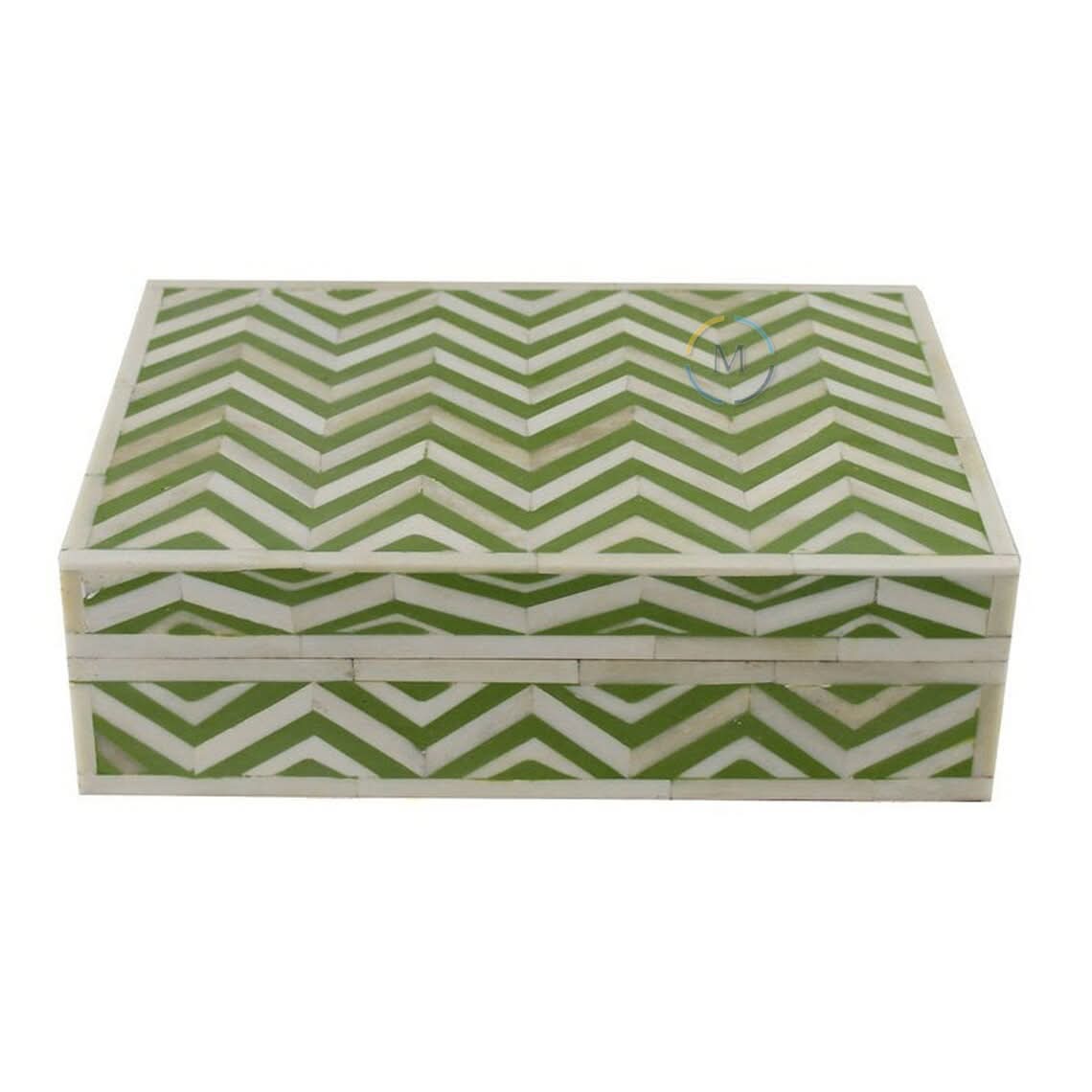 Chevron Stripe Green and White Inlay Boxes