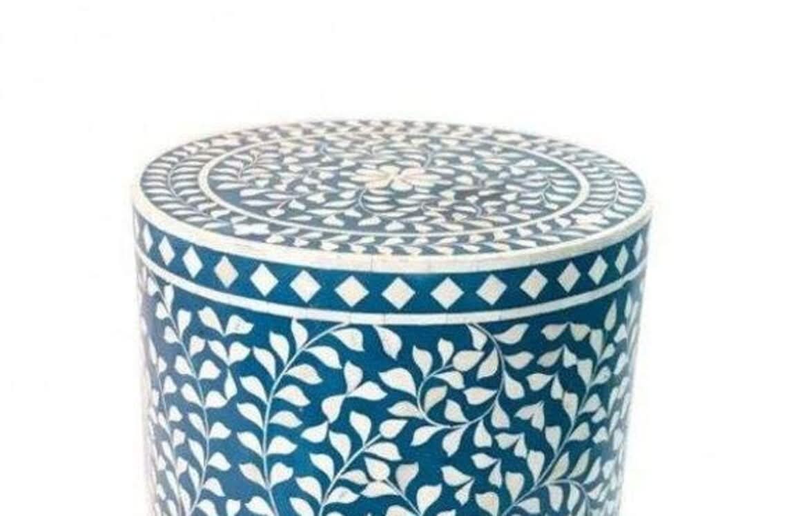 Bone inlay Sky Blue Garden Stool