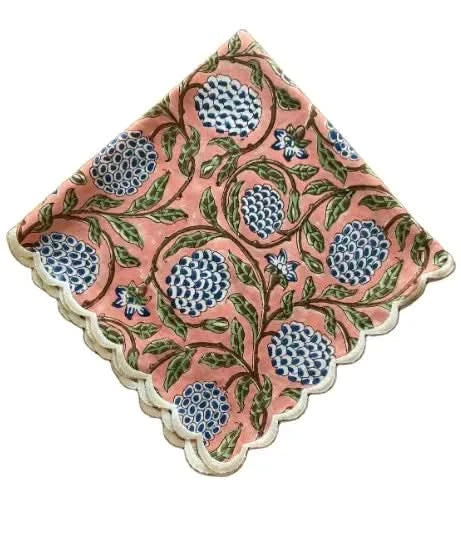 Set of Six Napkins in Salmon and Blue Field Flowers Print