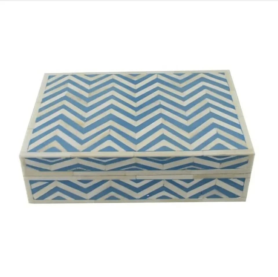 Chevron Stripe Baby Blue and White Inlay Boxes