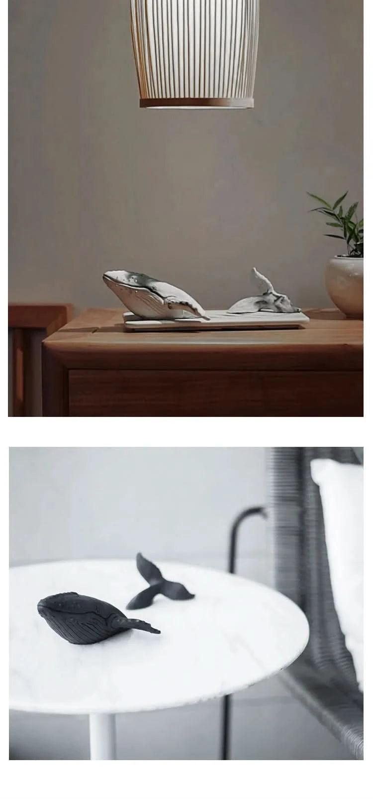 Modern Concrete Whale Sculpture in Black or White