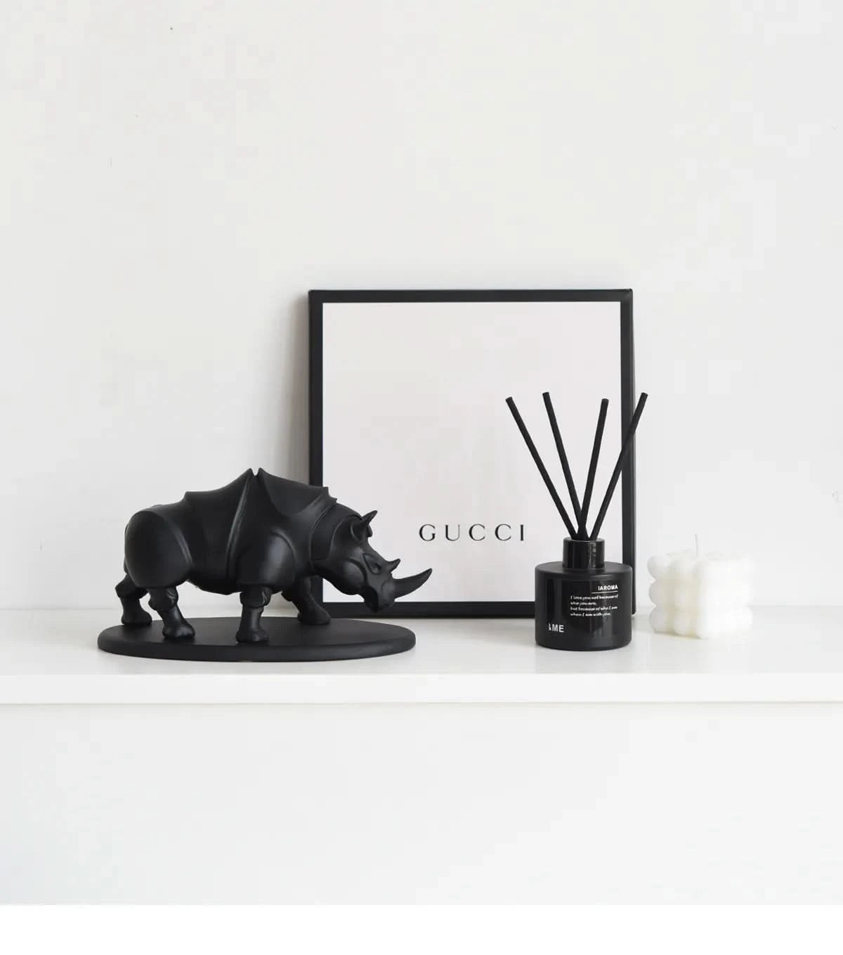 Modern Rhino Sculpture in White or Black