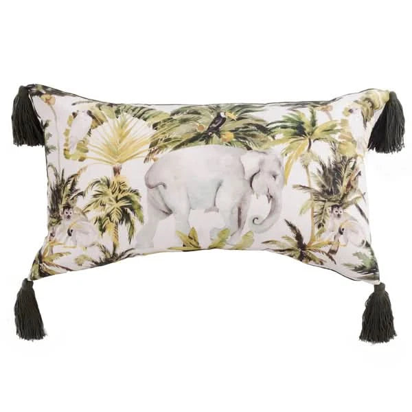 Coussin lombaire Bird of Paradise en velours avec glands en pêche