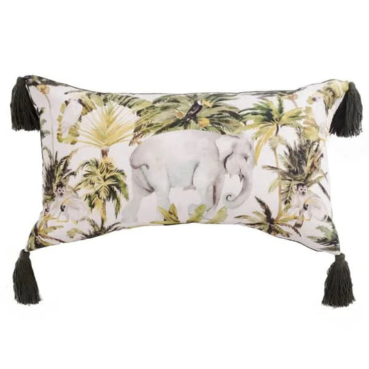 Jungle Elephant Lumbar Pillow with Tassels
