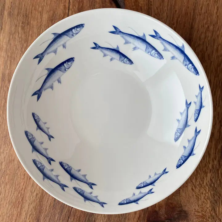 Large School of Blue Fish Serving Bowl