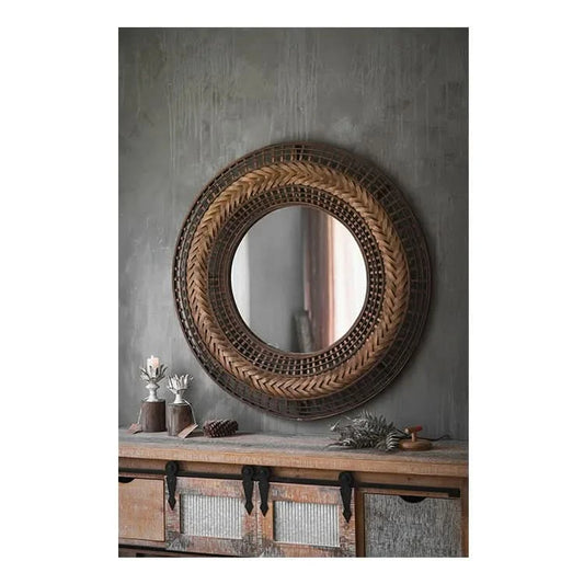 Round Rattan Mirror