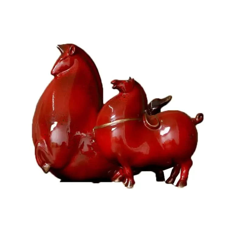 Asian Horses in Red