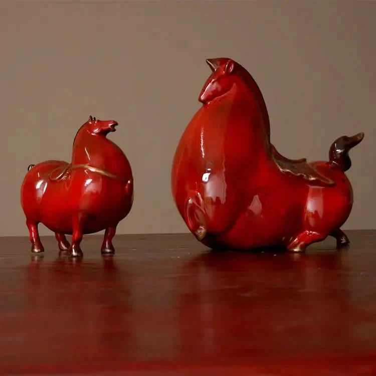 Asian Horses in Red