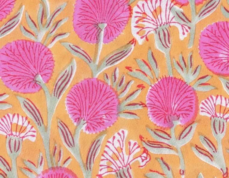 Set of Six Napkins in Orange and Pink Flowers Print