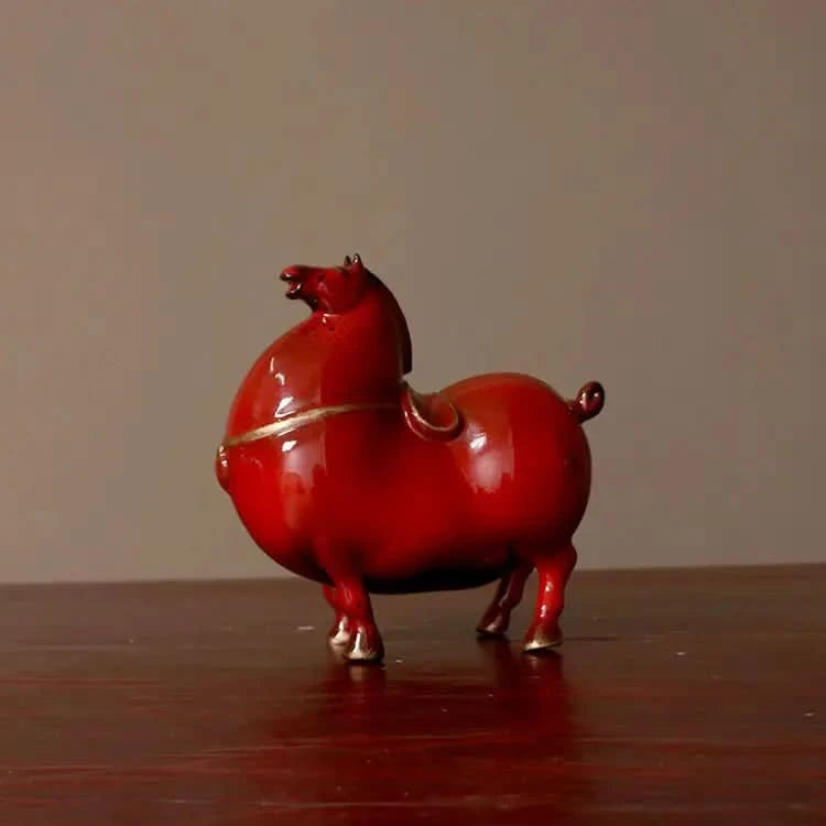 Asian Horses in Red